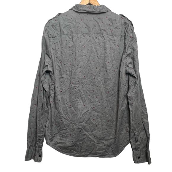 AllSaints Mens Size XL Amhurst Gray Floral Snap Front Shirt Collared Cottage - Picture 2 of 10